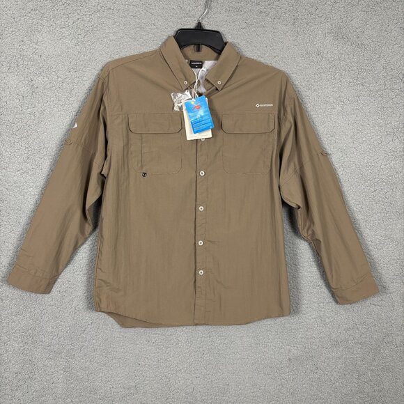 Naviskin Mens Lightweight Long Sleeve Shirt Button-Up  Medium Brown NWT's - Picture 1 of 7